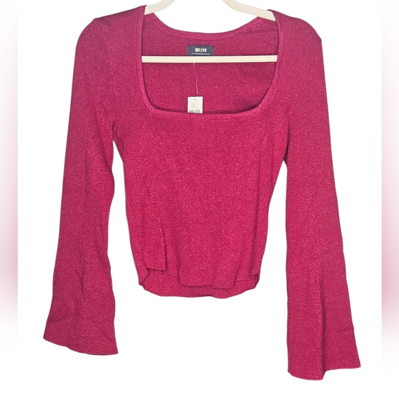 Maeve by Anthropologie Metallic Knit Top, Square Neck Bell Sleeve, S, NWT - Picture 5 of 12